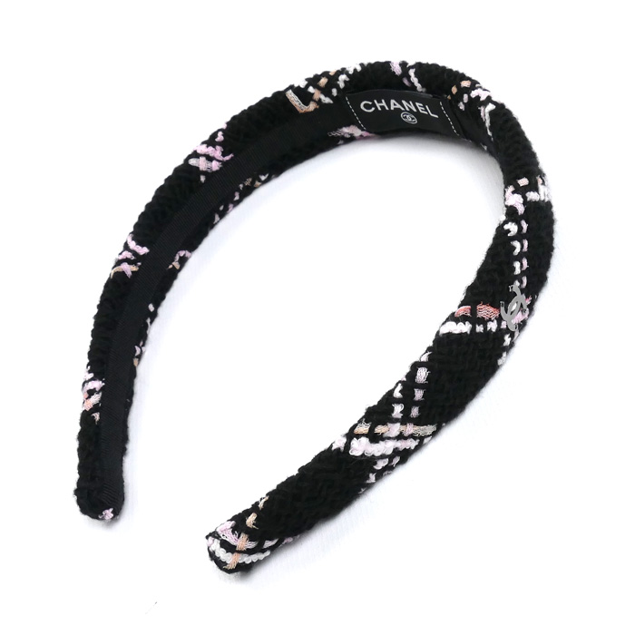CHANEL シャネル ココマーク カチューシャ ブラック/ピンク AAA021 ヘアバンド レディース【中古】