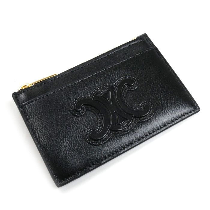 CELINE セリーヌ トリオンフ レザー キュイル コインケース ブラック 10K583EMH.38NO レディース【中古】【美品】