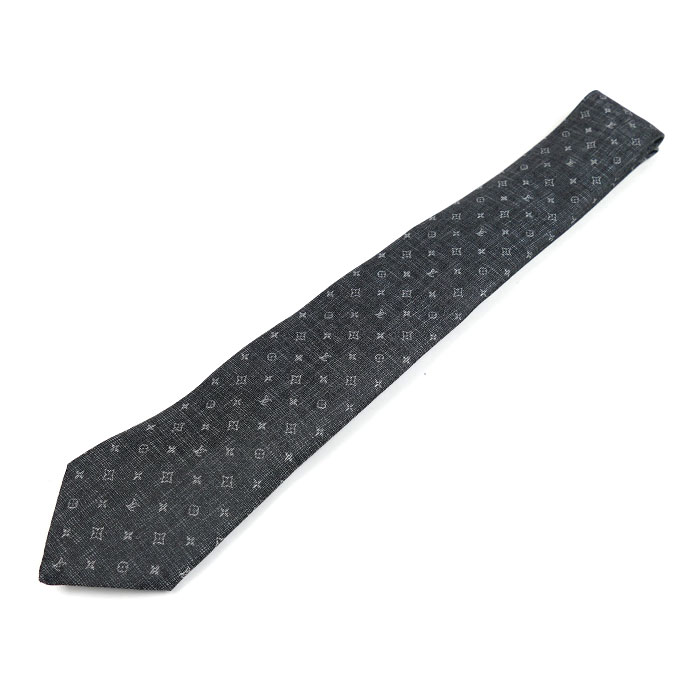 LOUIS VUITTON ルイ・ヴィトン クラヴァット ネクタイ モノグラム グレー M77840 メンズ【中古】【美品】