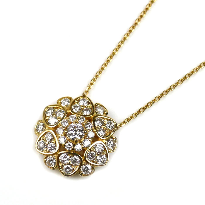 ゆきざき K18YG イエローゴールド ひまわり ネックレス W50229.2.6 ダイヤモンド0.50ct 2.8g ～45cm フリーチェーン レディース【中古】