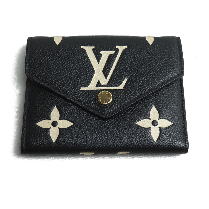 LOUIS VUITTON ルイ・ヴィトン ポルトフォイユヴィクトリーヌ 三つ折り財布 コンパクトウォレット モノグラム バイカラー アンプラント ブラック/ベージュ M80968 レディース【中古】【美品】