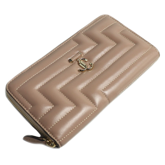 JIMMY CHOO ジミーチュウ PIPPA ピッパ JCロゴ 長財布 ラウンドファスナー ベージュ レディース【中古】【美品】