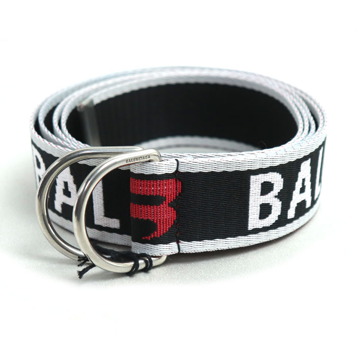BALENCIAGA バレンシアガ  D Ring ロゴ ベルト グレー/レッドウェビング 703137 210AA 1063 ユニセックス【未使用】【買取品】