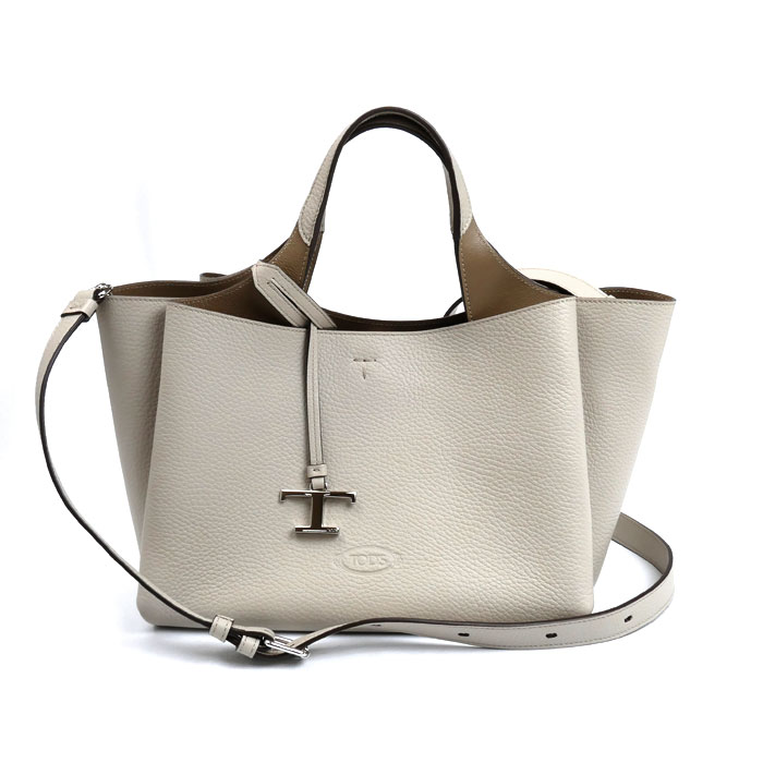 TOD’S トッズ Tタイムレス レザーバッグ ミニ 2Wayショルダーバッグ オフホワイトベージュ XBWAPAFL100QRI9O22 レディース【中古】【美品】
