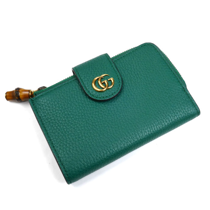 GUCCI グッチ ダブルG バンブー コンパクトウォレット 二つ折り財布 グリーン 739498 レディース【中古】【美品】
