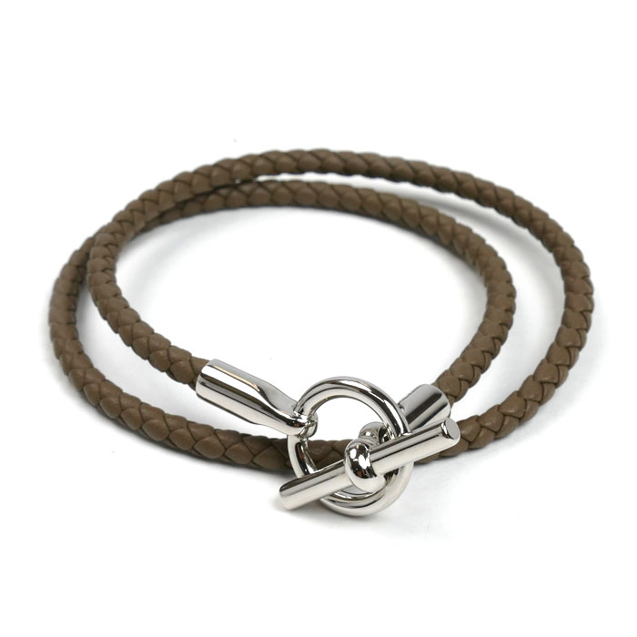 HERMES エルメス メタル レザー グレナン ドゥブルトゥール エトゥープ ブレスレット H071689FP18 レディース【中古】【美品】