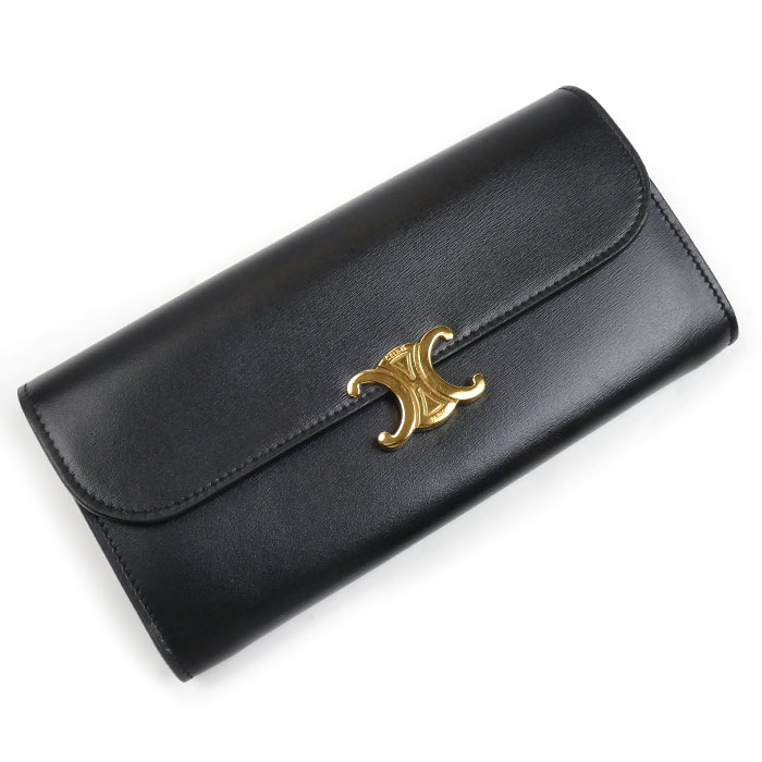 CELINE セリーヌ トリオンフ ラージウォレット 長財布 ブラック 10E313DPV.38NO レディース【中古】