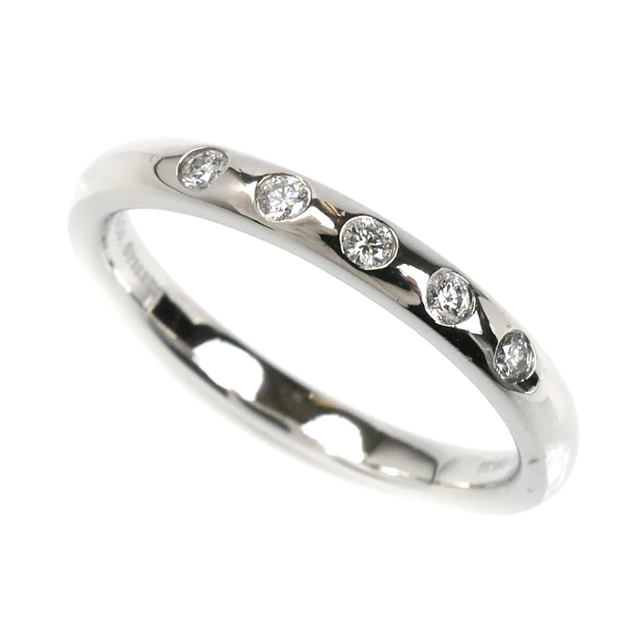 TIFFANY&Co. ティファニー Pt950プラチナ スタッキングバンド 5Pダイヤ リング・指輪 15号 5.6g レディース【中古】【美品】