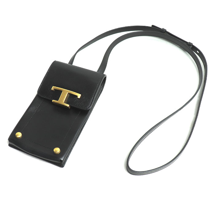 TOD’S トッズ Tタイムレス ショルダーバッグ フォンポーチ ブラック XAWTSAOV302R0RB999 スマホケース レディース【中古】