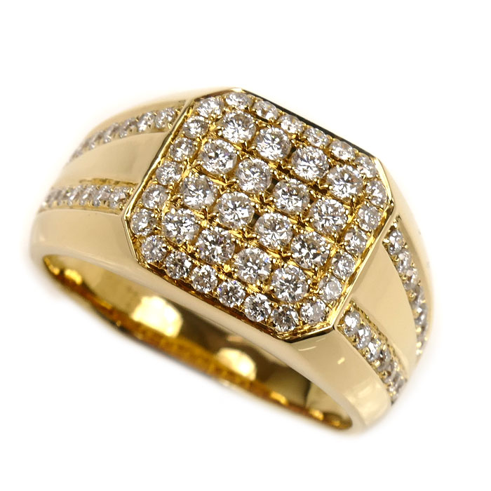 K18YG イエローゴールド リング・指輪 ダイヤモンド 20.5号 9.3g メンズ【中古】【美品】