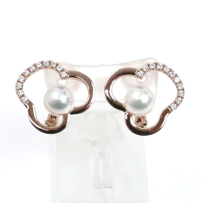 TASAKI タサキ K18PG ピンクゴールド チャンツ パール ダイヤ イヤリング E-4407-18KSG ダイヤモンド0.09ct/0.09ct アコヤパール約7.0mm 8.1g サクラゴールド レディース【中古】【美品】