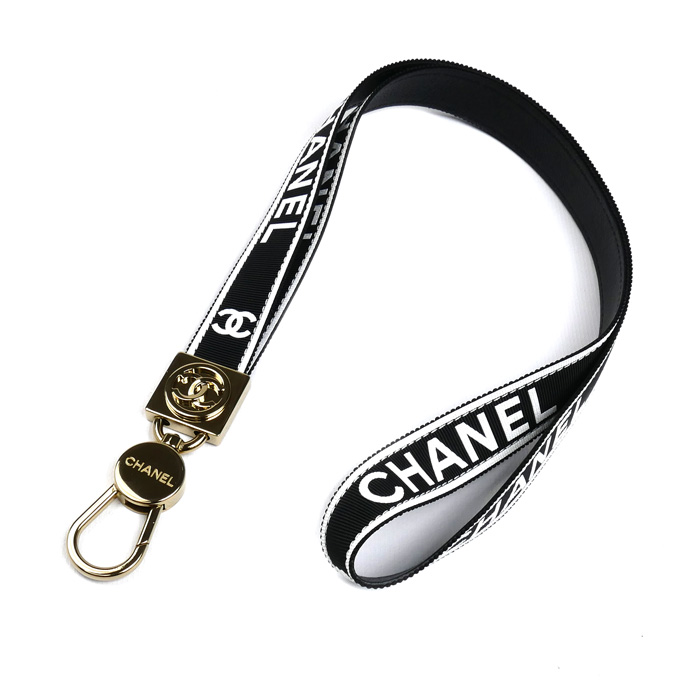 CHANEL シャネル ココマーク B25P ストラップ ネックストラップ ブラック/ホワイト AAA911 レディース【中古】【美品】