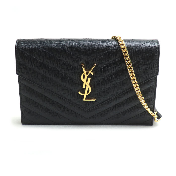 SAINT LAURENT サンローラン カサンドラ チェーンウォレット ショルダーバッグ ブラック 393953 レディース【中古】【美品】