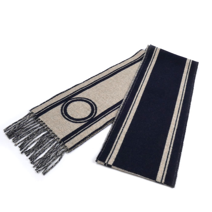 HERMES エルメス バンド・ドゥ・レポ マフラー マリン / ベージュ・シネ H259144S 02 レディース【中古】【極美品】