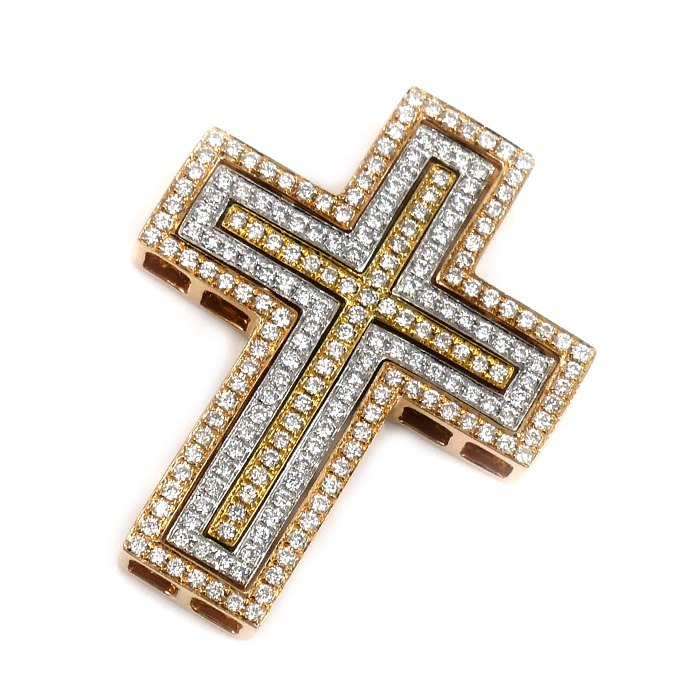 K18YG/PG/WG クロス ペンダントトップ ダイヤモンド1.00ct 10.3g 3個セット ユニセックス【中古】【美品】