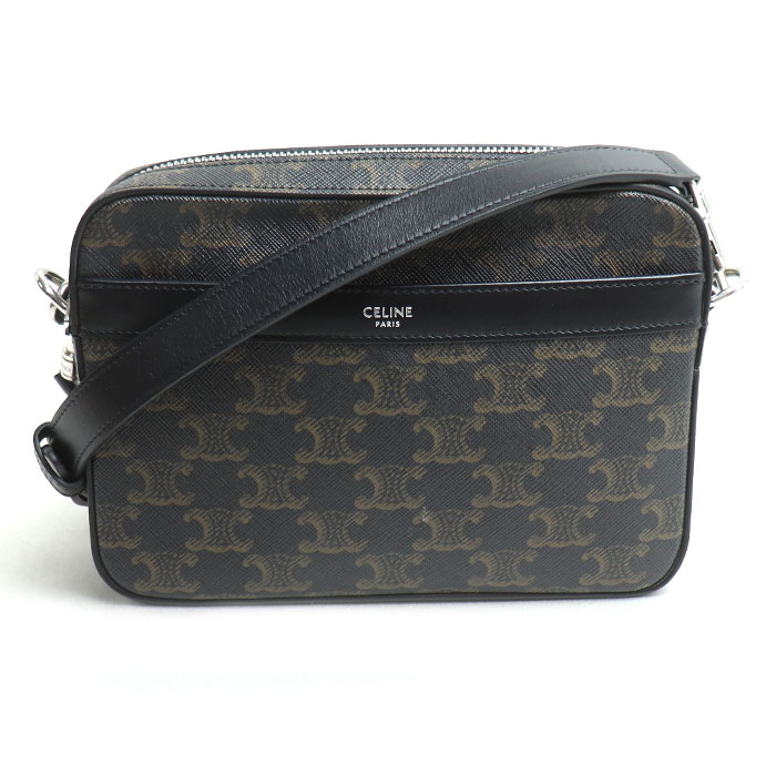 CELINE セリーヌ トリオンフ キャンバス スモール メッセンジャー ショルダーバッグ ブラック 113942EVJ.38SI メンズ【中古】