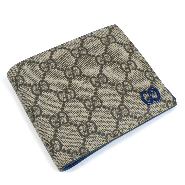 GUCCI グッチ GG コインウォレット ブルー インテリア 二つ折り財布 ベージュ 768244 FACQC 9751  メンズ【中古】【美品】