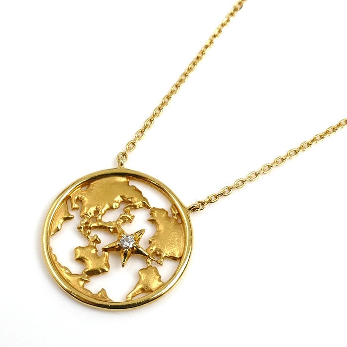 STAR JEWELRY スタージュエリー K18YG イエローゴールド earth 地球 ネックレス ダイヤモンド0.01ct 2.2g 45cm レディース【中古】【美品】