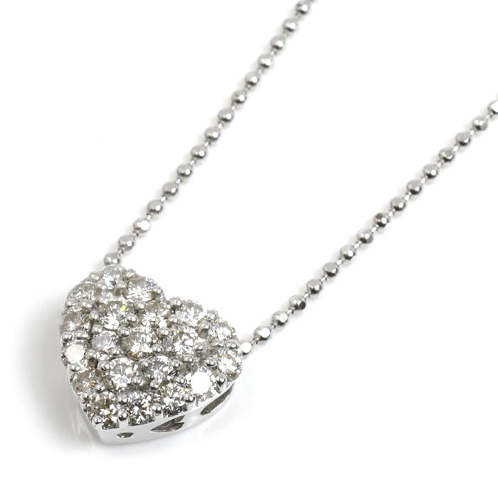 Ponte Vecchio ポンテヴェキオ K18WG ホワイトゴールド ハート ネックレス ボール ダイヤモンド0.60ct 3.8g 40cm レディース【中古】【美品】