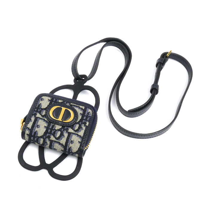 Dior ディオール オブリーク 30モンテーニュ コインケース付 フォンホルダー  ネイビー ベージュ S2101UTZQ レディース【中古】【美品】