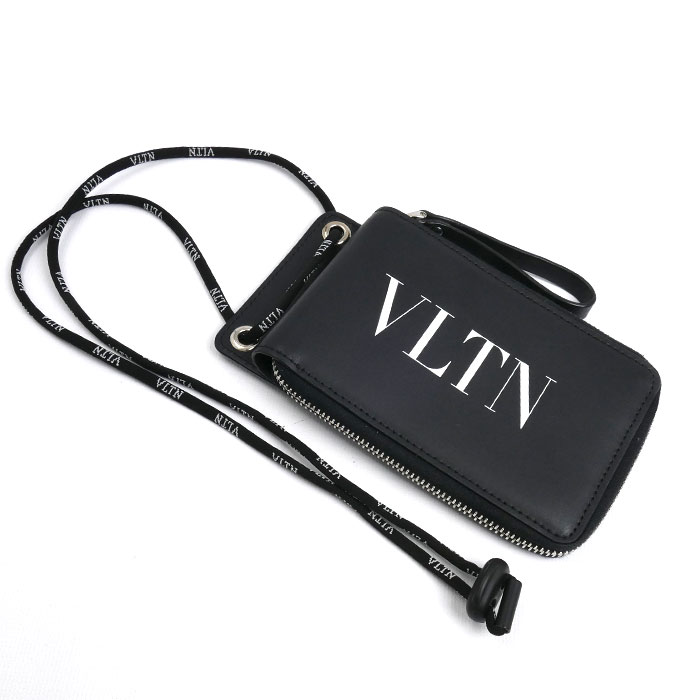Valentino Garavani ヴァレンティノ・ガラヴァーニ VLTN ネックストラップ付ウォレット 二つ折り財布 ネックウォレット ブラック WY2P0P90LVN0NO ユニセックス【中古】【美品】