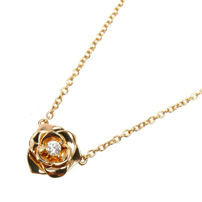 PIAGET ピアジェ K18PG ピンクゴールド ローズ 1P ダイヤ ネックレス G33U0081 ダイヤモンド 4.0g 42cm レディース【中古】【美品】