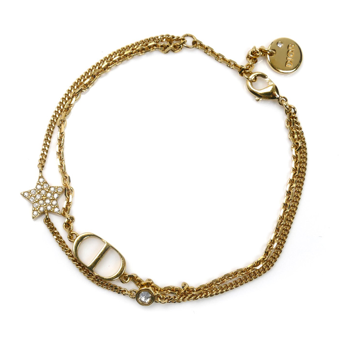 Dior ディオール メタル ラインストーン Petit CD ダブル ブレスレット B1133PMTCY_D301 ～18.5cm レディース【中古】