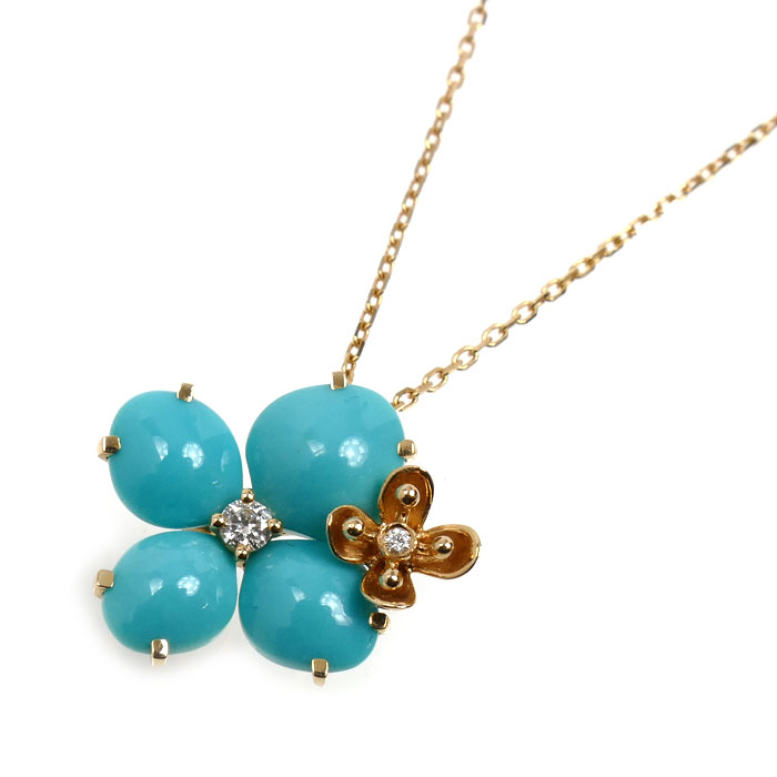 Chaumet ショーメ K18PG ピンクゴールド オルタンシア ターコイズ ダイヤ ネックレス ダイヤモンド0.07ct ターコイズ 4.0g 38/40/42cm レディース【中古】