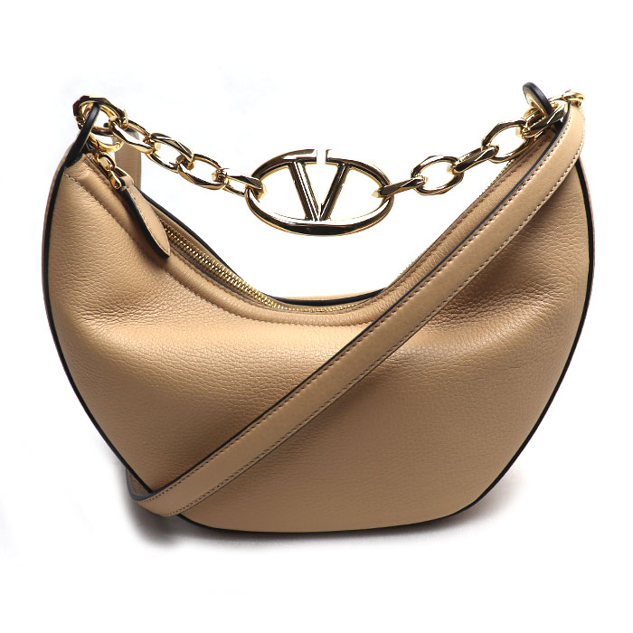 Valentino Garavani ヴァレンティノ・ガラヴァーニ Vロゴ ホーボー ムーン 2Wayショルダーバッグ ベージュ 5W2B0Q42JDK レディース【中古】【美品】