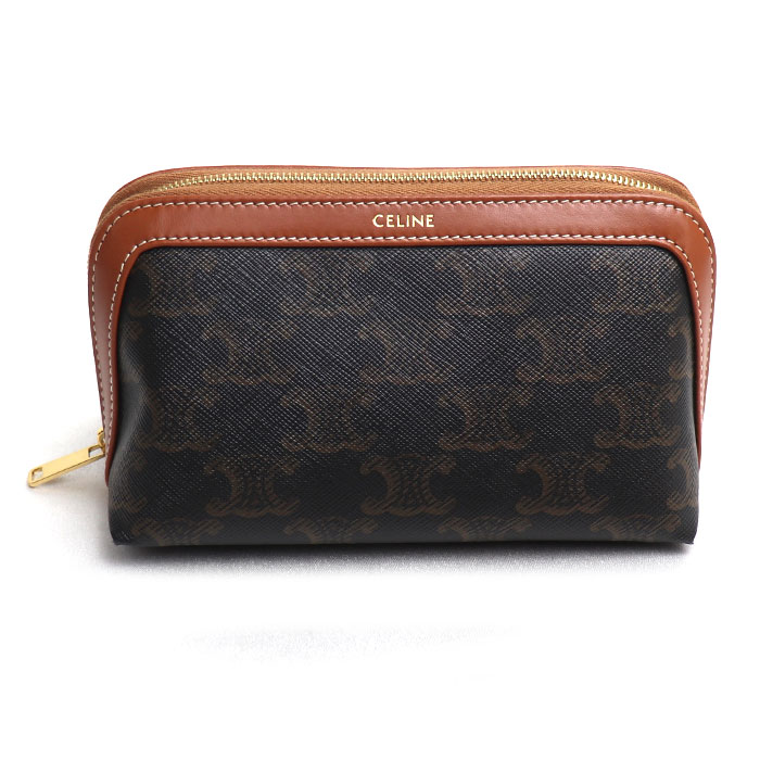 CELINE セリーヌ トリオンフ スモール コスメティック  ポーチ タン 4M1622CZJ.04LU レディース【中古】【美品】