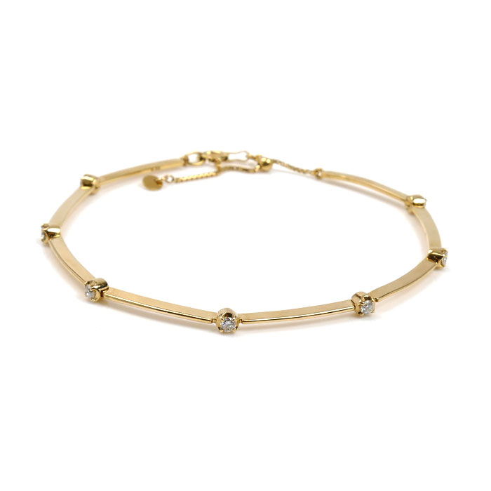 Vendome Aoyama ヴァンドーム青山 K18YG イエローゴールド ブレスレット ダイヤモンド0.22ct 4.3g 15.5～18cm フリーチェーン レディース【中古】