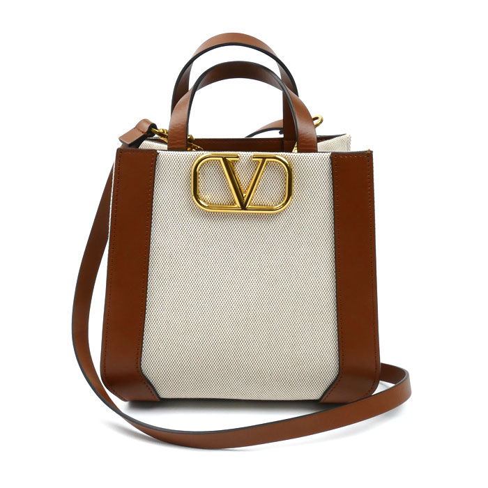 Valentino Garavani ヴァレンティノ・ガラヴァーニ Vロゴ シグネチャースモール 2Wayショルダーバッグ ベージュ/ブラウン 2W2B0L73YJH レディース【中古】【美品】