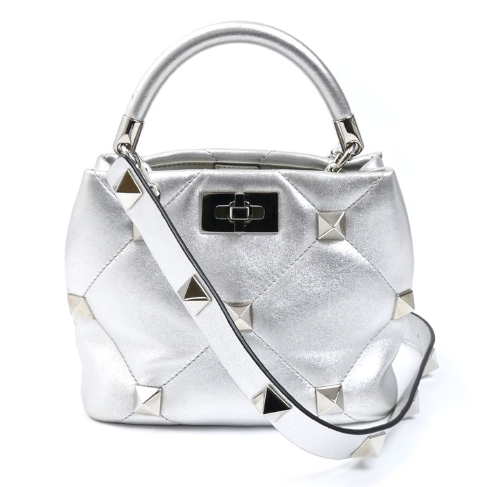 Valentino Garavani ヴァレンティノ・ガラヴァーニ ローマンスタッズ 2Wayショルダーバッグ シルバー XW2B0I97MIE レディース【中古】