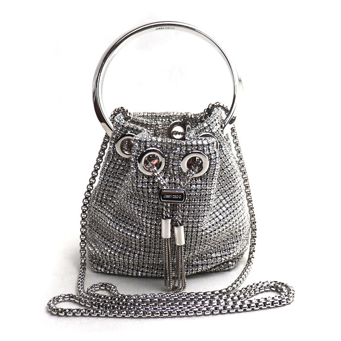 JIMMY CHOO ジミーチュウ マイクロボンボン ミニバケット 2Wayショルダーバッグ シルバー レディース【中古】【美品】
