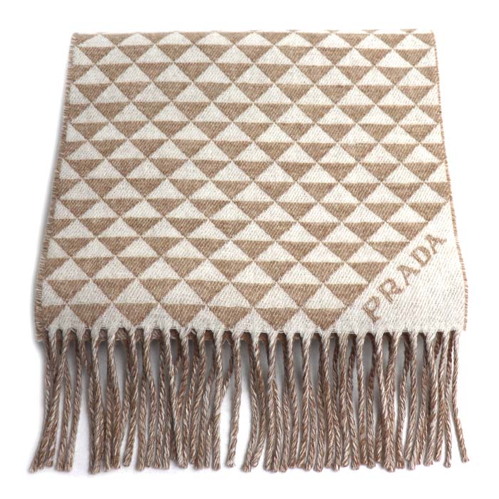 PRADA プラダ シンボル ダブル マフラー サンド/ホワイト 1FS056_2CON_F0J34 ユニセックス【中古】【美品】