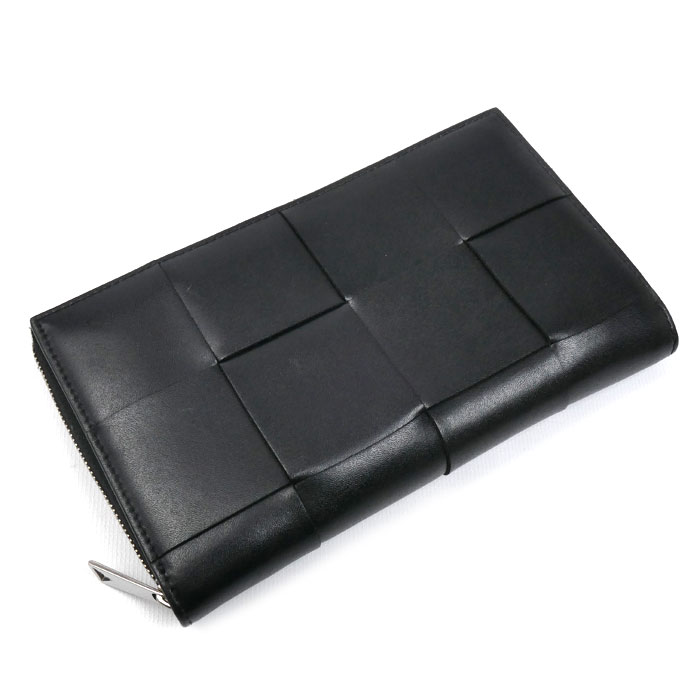 BOTTEGAVENETA ボッテガヴェネタ マキシイントレチャート カセット 長財布 ラウンドファスナー ブラック 649607 ユニセックス【中古】