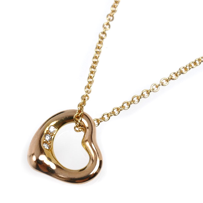 TIFFANY&Co. ティファニー K18PG ピンクゴールド オープンハート ネックレス 68113660 ダイヤモンド 3.0g 41cm レディース【中古】【美品】