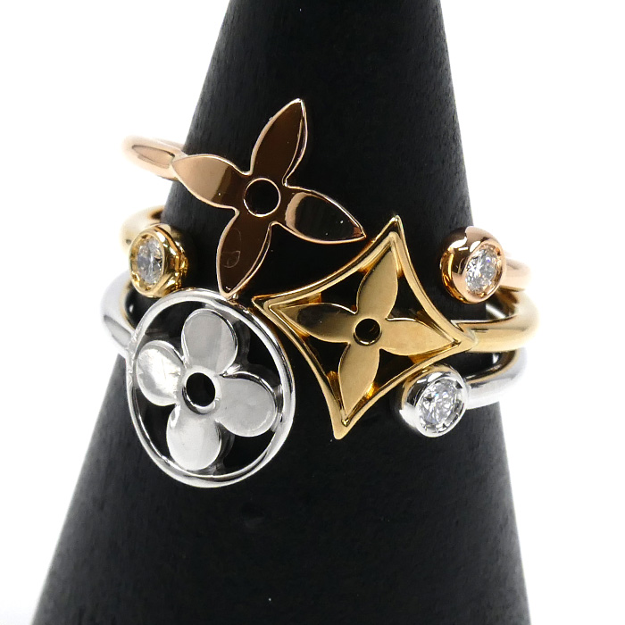 LOUIS VUITTON ルイ・ヴィトン K18YG/PG/WG バーグ モノグラム イディール スリーゴールド リング・指輪 Q9F15D ダイヤモンド 10号 50 5.6g レディース【中古】【美品】