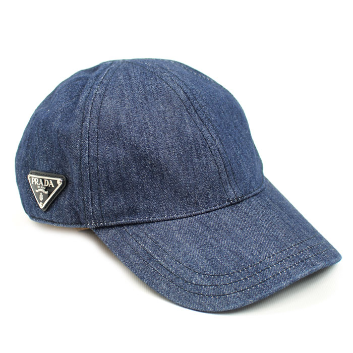 PRADA プラダ トライアングルロゴ デニム キャップ ブルー 1HC274_AJ6_F0008 S レディース【中古】【美品】