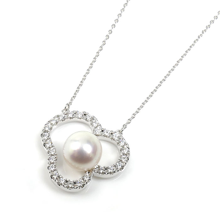 TASAKI タサキ K18WG ホワイトゴールド チャンツ シグネチャー ダイヤモンド パヴェ ネックレス P-16676-18KWG ダイヤモンド0.34ct アコヤパール約8.2mm 5.7g 45cm レディース【中古】【美品】