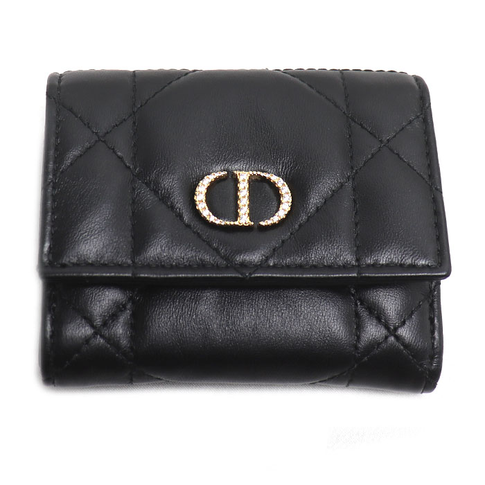 Dior ディオール カロ カナージュ ハイビスカス クリスタル L ジップウォレット 三つ折り財布 ブラック S4207UHNN_M900 レディース【中古】【美品】