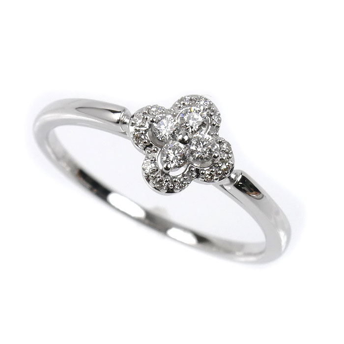 Vendome Aoyama ヴァンドーム青山 K18WG ホワイトゴールド フラワー リング・指輪 ダイヤモンド0.13ct 16号 2.4g レディース【中古】【美品】