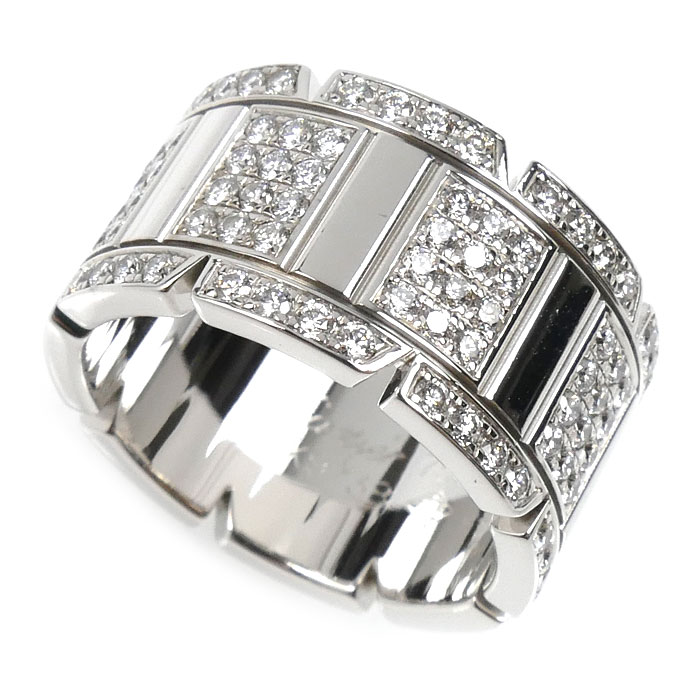 CARTIER カルティエ K18WG ホワイトゴールド タンクフランセーズ LM リング・指輪 ダイヤモンド 13号 53 14.8g レディース【中古】【美品】