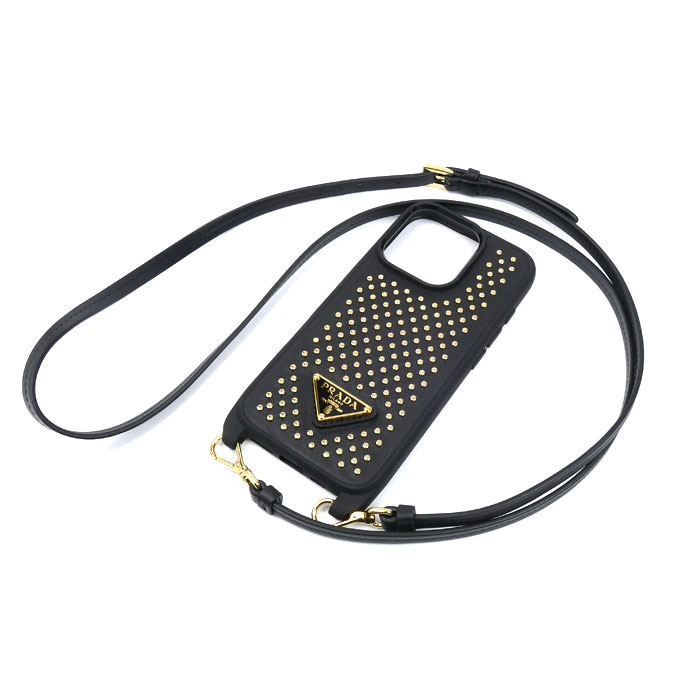 PRADA プラダ 16Pro iPhoneケース ブラック 1ZH209_2C3H_F0018 スタッズ レディース【中古】【極美品】