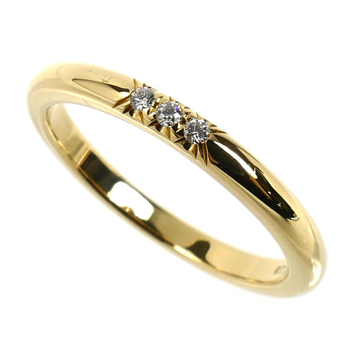 TIFFANY&Co. ティファニー K18YG イエローゴールド ウエディングバンド 3Pダイヤ リング・指輪 ダイヤモンド 9号 2.6g レディース【中古】【美品】