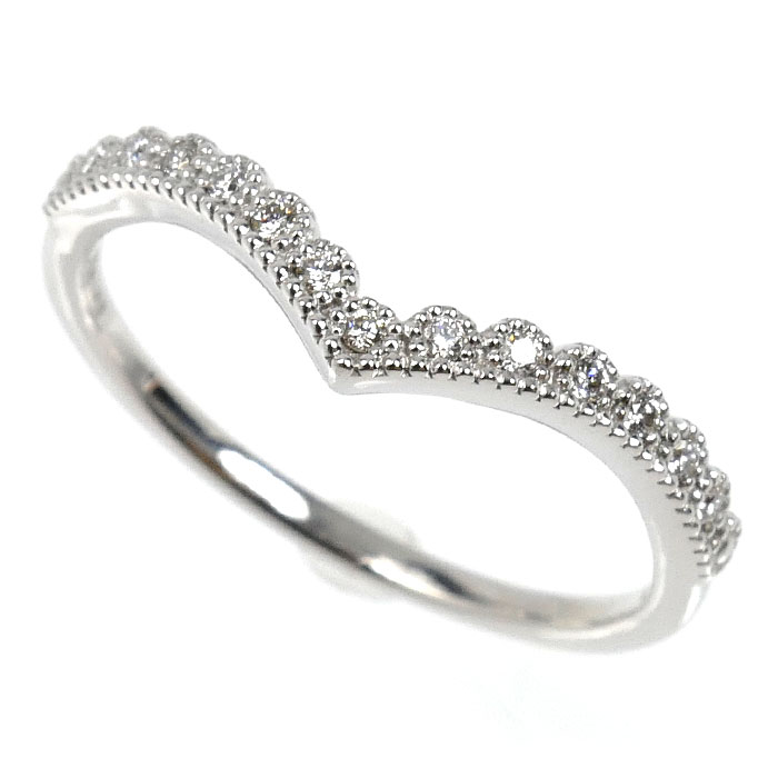 STAR JEWELRY スタージュエリー K18WG ホワイトゴールド ミルグレイン リング・指輪 ダイヤモンド0.07ct 11号 1.9g レディース【中古】【美品】
