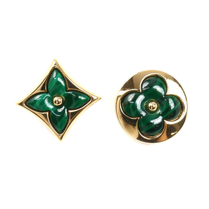 LOUIS VUITTON ルイ・ヴィトン K18PG ピンクゴールド スター/サン ブロッサム BB  ピアス Q96673/Q96672 マラカイト 4.3g セット売り レディース【中古】【美品】