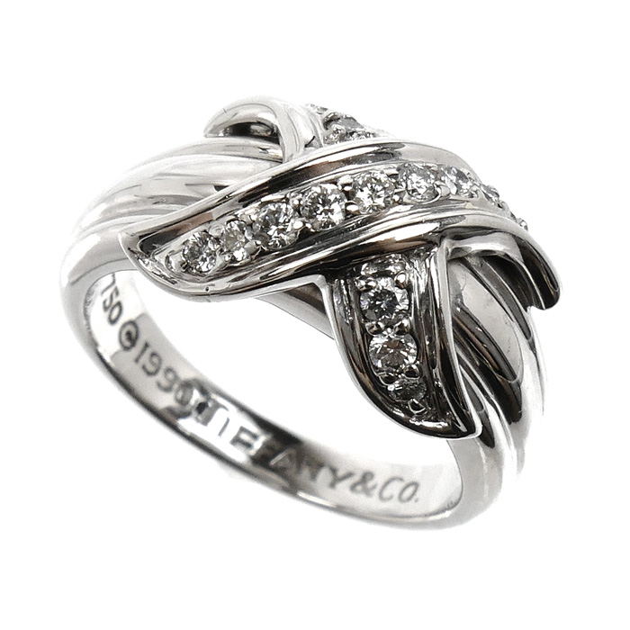 TIFFANY&Co. ティファニー K18WG ホワイトゴールド シグネチャー  リング・指輪 ダイヤモンド 7.5号 5.9g レディース【中古】【美品】