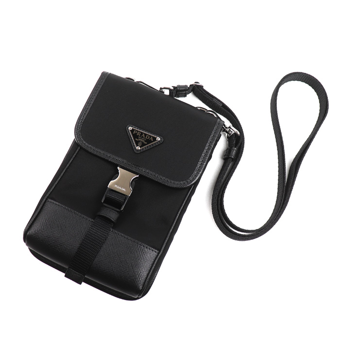 PRADA プラダ サフィアーノ×テスート スマートフォンバッグ ショルダーバッグ ブラック 2ZH109_2DMH_F0002 ユニセックス【中古】【美品】