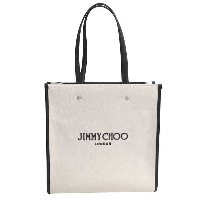 JIMMY CHOO ジミーチュウ N/S TOTE/M CZM トートバッグ ベージュ ブラック【中古】【美品】